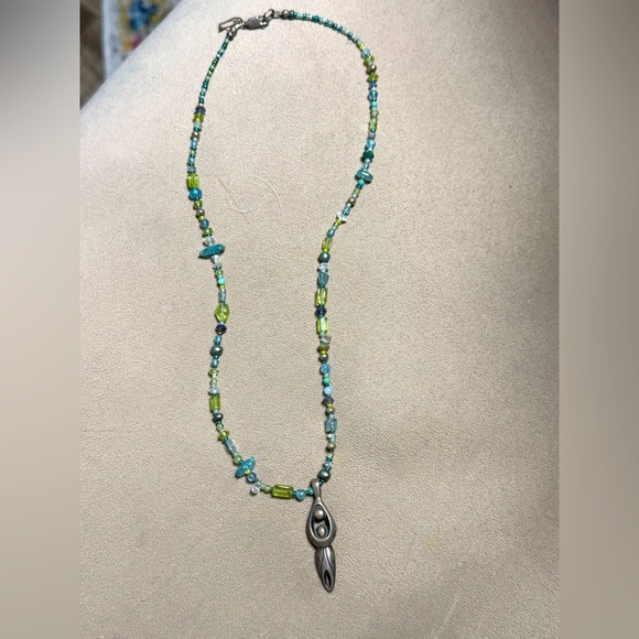 Artisan Beaded Necklace with Silver Pendant - Picture 3 of 6